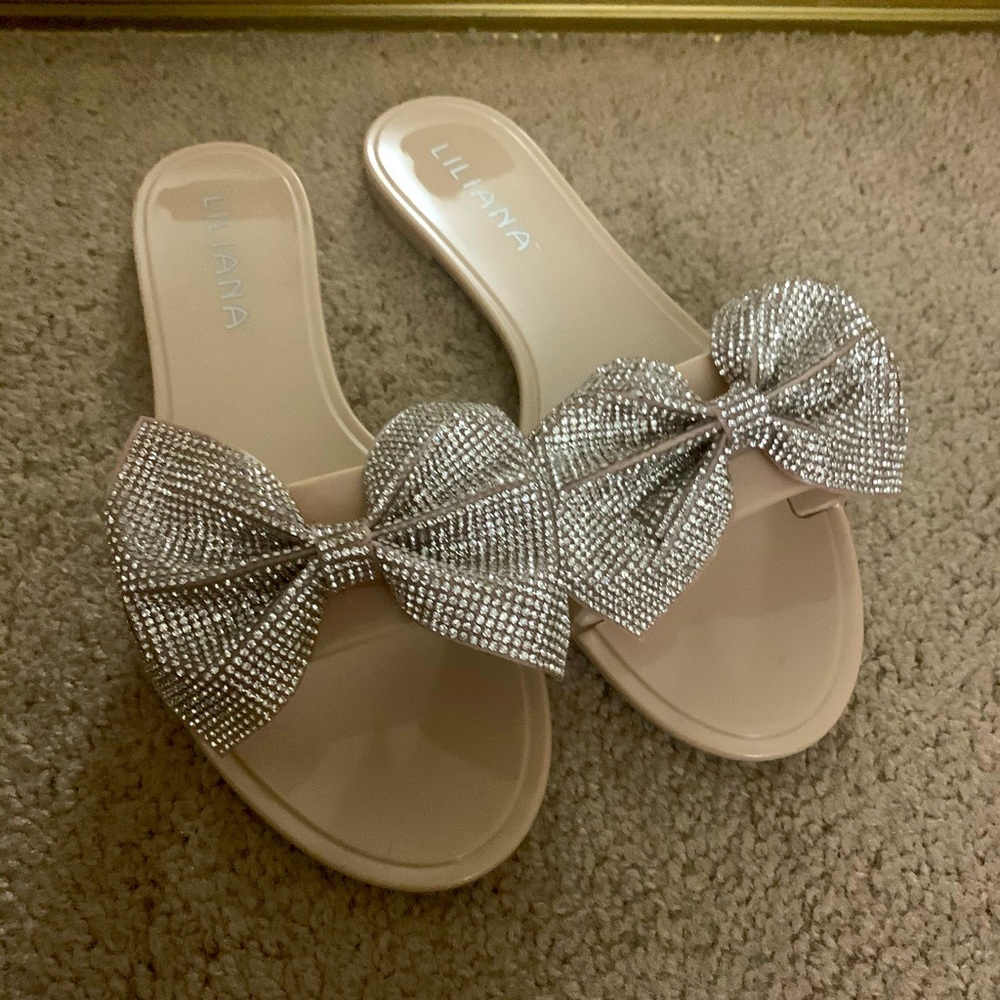 Liliana rhinestone bow jelly slide sandals